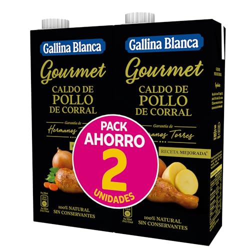 Gallina Blanca · Caldo Gourmet de Pollo de Corral · 100% Natural · Envase 2 x 1 litros