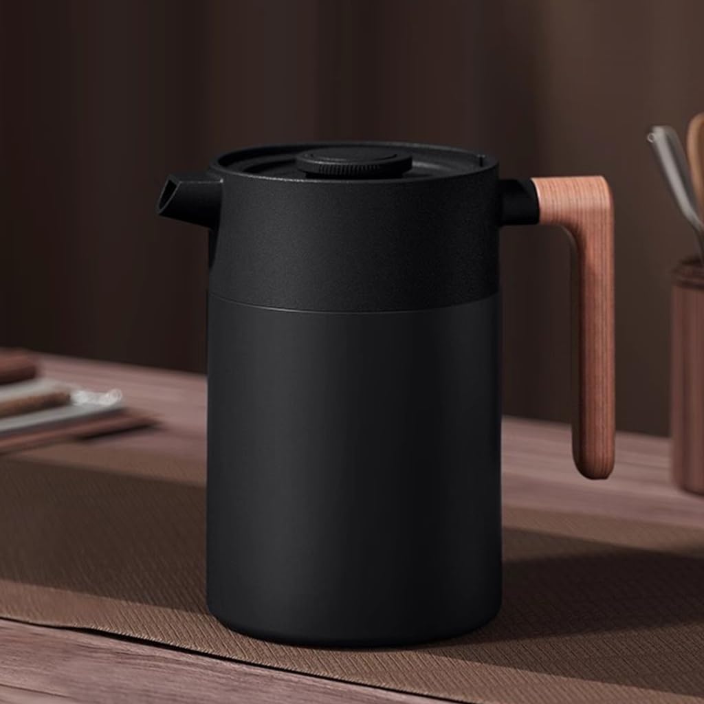 LEIYTFE Insulated Coffee Carafe 800ml Thermal Tea Pot with Ceramic Liner Double Walled Vacuum Keep Hot, Stainless Steel Removable Tea Strainer,Insulated Teapot(Black)