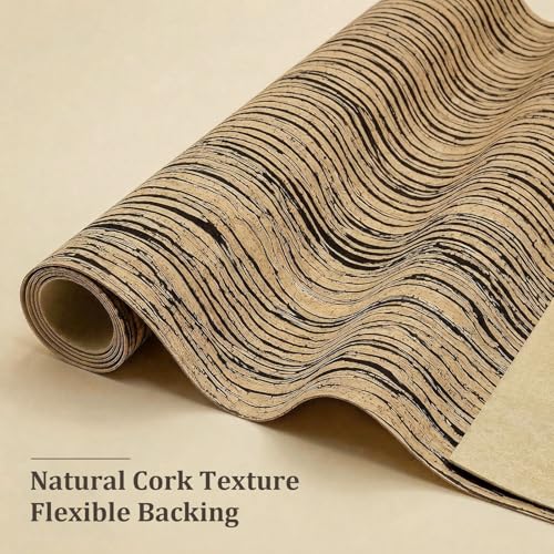 Image of SorenCut Cork Fabric by The Yard,Cork Fabric for Sewing with Black Coffee Surface,12 * 52 Inch Larger Size for Handcrafts,Cutting DIY Projects
