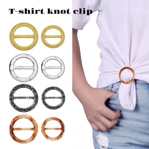 Image of 12PCS Scarf Ring Clip -Shirt Tie Clips,Waist Cinch Clip Buckle,Clothes Tightener Clip,Clothes Corner Knotted Button For Womens Clothing Accessories