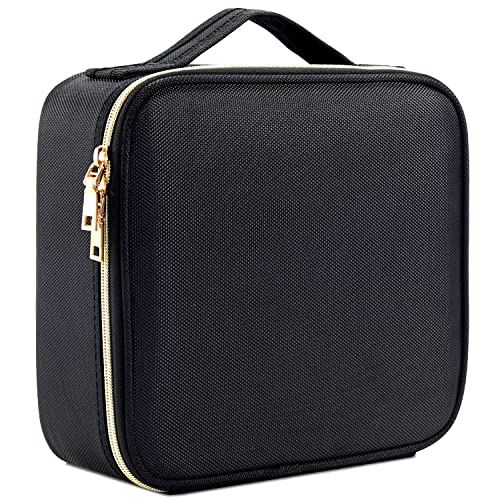 Travel Makeup Bag, Adazzo Make Up Bag, Makeup Bag Organizer, Large Cosmetic Bag Train Case for Cosmetics Makeup Brushes Toiletry Travel Accessories with Dividers, Nylon Black
