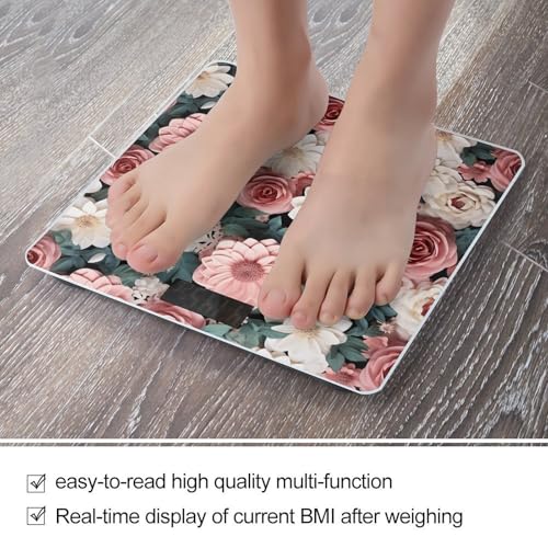 Báscula digital de cuerpo flores rosa y verde miniatura 5