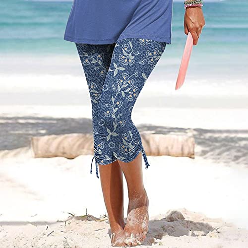 Capri Pants For Women Casual Summer High Waist Copped Leggings Flower Print Loose Beach Joggers Hawaiian Pants #TOP1