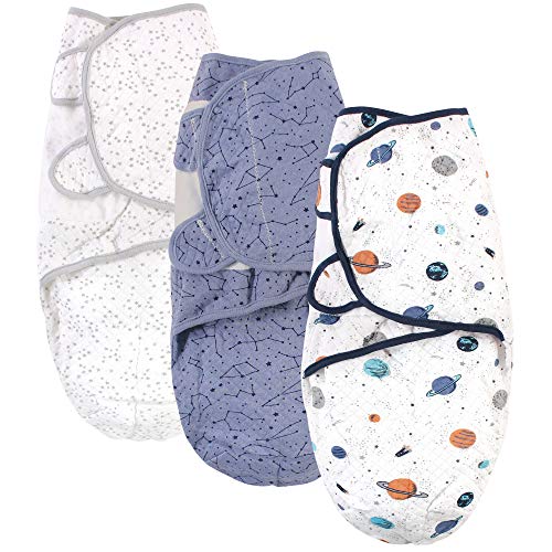 Image of Hudson Baby Unisex Baby Quilted Cotton Swaddle Wrap 3pk, Space, 0-3 Months