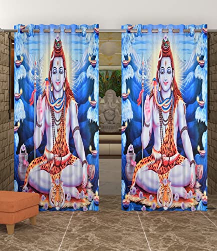 Image of UNITMALL Digital Printed God Curtains 1 Piece | Home Mandir Pooja Room Decor Bhgwan Door Curtain 7ft | Polyester Eyelet Drapes & Panels (4x7 Feet, Shiv Jii)