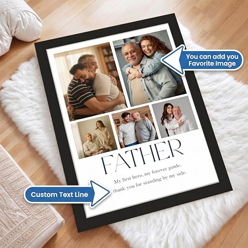Image of Art Street Personalized Gift for Father, Dad Photo Frame | 5 Image Collage with Custom Text, Customized Photo Frame for Father, Wall Decor for Bedroom Living Room, A4 Size 8x12 Inch