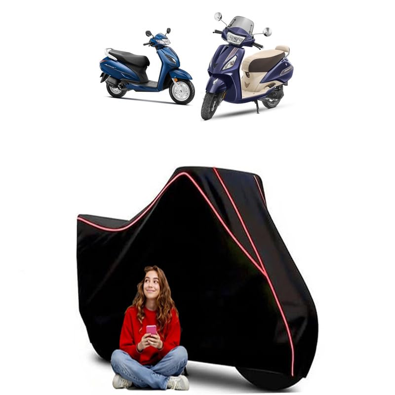Image of Jupiter BS6 Scooty Bike Cover Water Resistant Outdoor Use Universal Fit Scooters Motorcycles Heavy Duty UV Protection Dust Rain Scratch Resistant Elastic Bottom Black Blue Piping