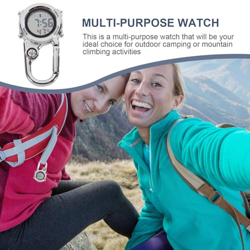 Reloj de bolsillo para escalada multifunción con mosquetón resistente de acero inoxidable 7