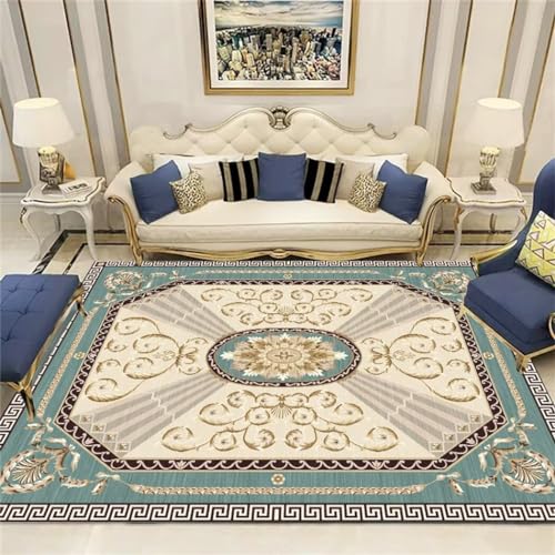 Tapis lavable grand format 200x300 cm vert et motif floral