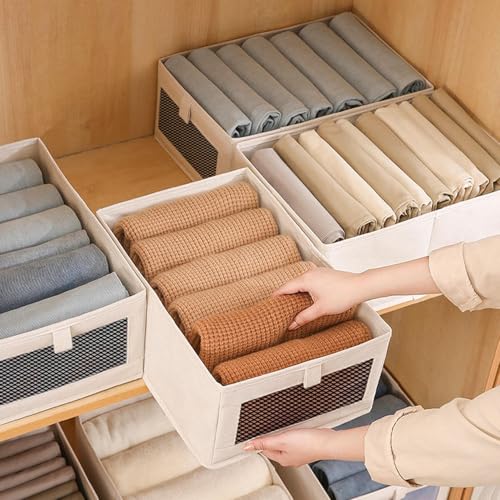 Image of JD FRESH Foldable Cloth Cover Storage Box /Wardrobe Clothes Organizer /Storage Basket /Space Saving Storage /Collapsible Clothes Organizer /Cupboard Storage Boxes for Shirts, Pants (Beige Pack of 1)
