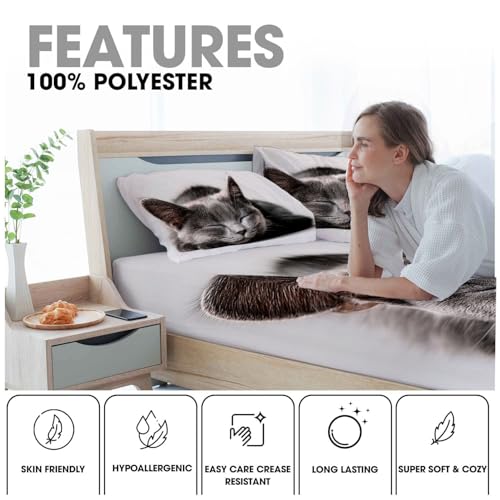 Drap housse imprimé chat gris matelas respirant antidérapant - 7