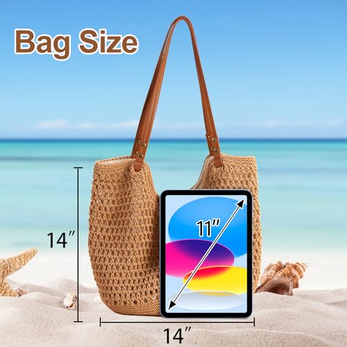 Peicees Boho Crochet Beach Bag