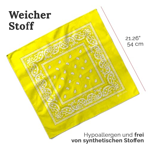 ZENO Gelb Bandana – 100% Baumwolle & Natürliche Fasern – Gelb Halstuch Ohne Polyester – Hochwertig, Weich, Langlebig & Waschmaschinenfest – Bandana Herren & Damen – Unisex & Kinder