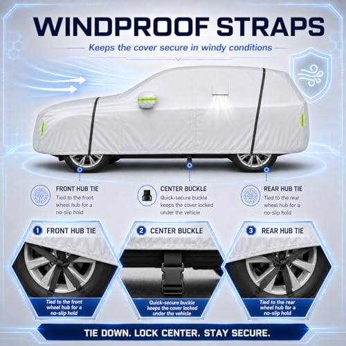 Image of Car Cover All Weather Custom Fit for Model Y Waterproof 10 Layers Full Cover Universal Heavy Duty Sun UV Rain Hail Protection with Driver Door Zipper Breathable Vents.