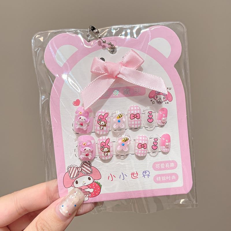 Kids Cute Press On Nails Short Oval Kawaii Cartoon 3D Nail Art Stick On Gel Nails for Girls Easy Apply Reusable Artificial Nails (Multidesign As Per Stock Availability) (Multicolor, 12pcs)-picture-42