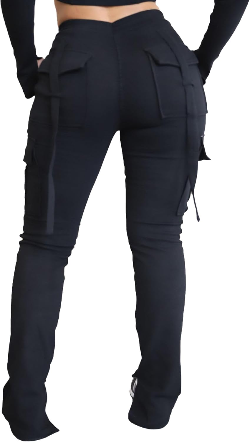 DINGANG Women's?Drawstring Cargo?Sweatpants with Pockets, Stretchy Casual Joggers Lounge Leggings XX-Large 02-black