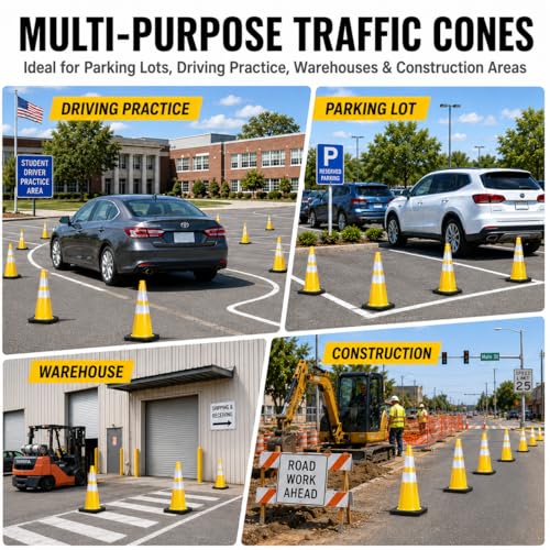 Image of BESEA 8PACK 28 inch inch Traffic Safety Cones Yellow Road Parking Cones Heavy Duty Construction Cone Structurally Stable for Traffic Control at Public Place