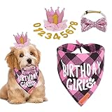 ADOGGYGO Dog Birthday Party Supplies, Multi Size Offered, Birthday Girl Dog Bandana, Pink Puppy Party Hat Crown with Numbers for Small Puppies Pets (Small)