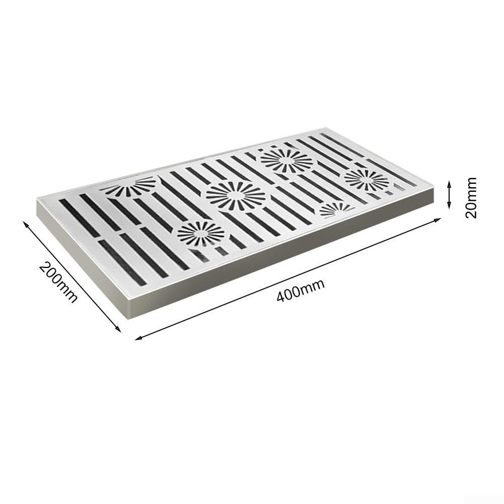 Griglia di scarico in acciaio inox con telaio, rettangolare, per patio, giardino, piscina, soluzione di drenaggio antiscivolo, colore argento, 200 x 300 mm o 200 x 400 mm (200 x 400 x 20 x 2 mm)