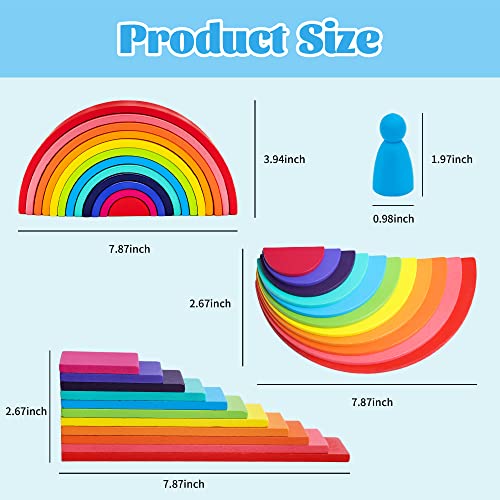 Xjyqjd Wooden Rainbow Stacking Toy Stacker Game, Nesting Puzzle 45 Pieces Wood Building Blocks Preschool Educational Montessori Toys For Toddlers 3 4 5 Years Old Gift For Kids Baby Boy & Girl #TOP5