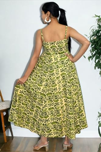 Image of JAIPUR HAND BLOCK Cotton Sleeveless Long Flared A Line Dress|Gown (S00063)