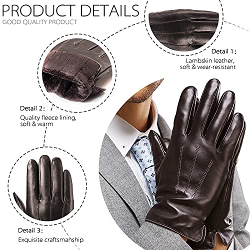 Touchscreen Nappa Genuine Leather Gloves for men's Texting Driving (XL-9.4"(US Standard Size), BROWN)