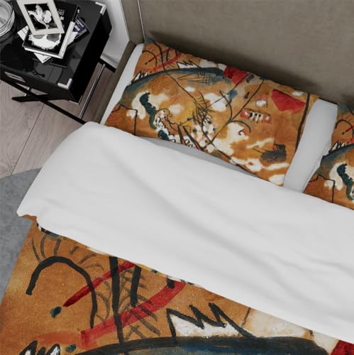 Housse de couette marron fermeture éclair motif rétro abstrait 3 pcs - 5