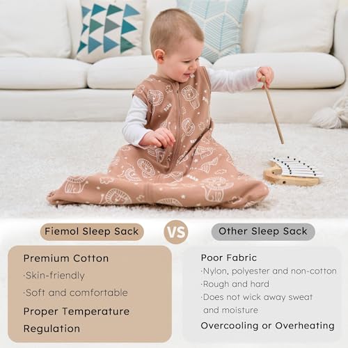 Image of Baby Sleep Sack 12-18 months, 100% Cotton Sleeping Sack for Toddler, 3 Pack Baby Wearable Blanket, 0.5 Tog Lightweight Double Zipper Sleep Bag Large Brown Green Lion