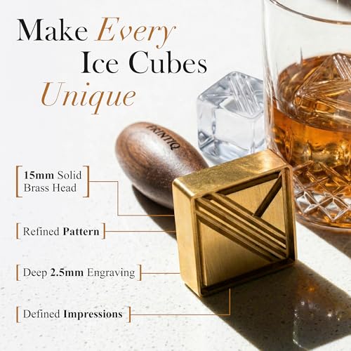 Sello de hielo para cócteles en latón macizo con mango de nogal miniatura 2