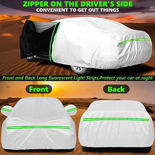 AROJAK Waterproof Car Cover for Mercedes Benz C-Class C300, C250, C43 2004-2025,210D All Weather Car Covers with Zipper Door,Windproof Bands for Sun UV Snow Rain Dust Hail Protection（Sliver） by AROJAK - Image 6