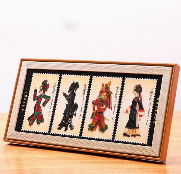 中国非物質文化遺産 皮影戲 アジアンインテリア 手作り鏡框アート 龍鳳呈祥/三国/生旦净丑/侍女楽器/西遊記 ギフト・部屋飾りに最適｜伝統工芸品 (生旦净丑)