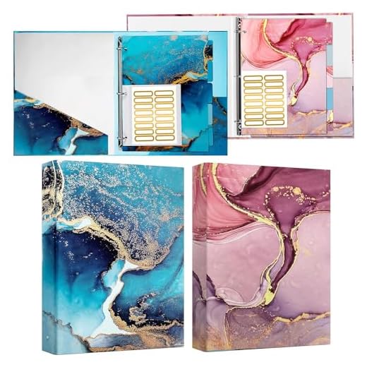 2 Pack of 3 Ring Binders 1 Inch, 10.75" X 12" Fashion Binder with 2 Inner Pockets, Includes 5 Tab Dividers and a Label Stickers Sheet, Pink and Blue Marble Decorative Binder for School Office
