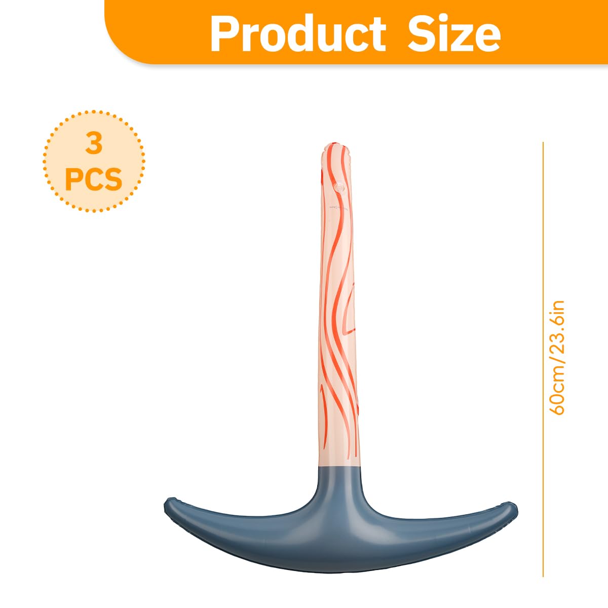 Lotsdonxia 3-Pack Inflatable Pickaxe Play Toy, Blow Up Fake Chopping Tool for Costume Props Party Favours, Kids' Dress Up - Image 2