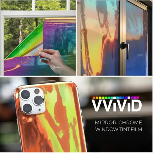 Image of VViViD One-Way Colorful Vinyl Window Tinting Sheets (30 inch x 25ft, Chameleon Mirror Chrome)