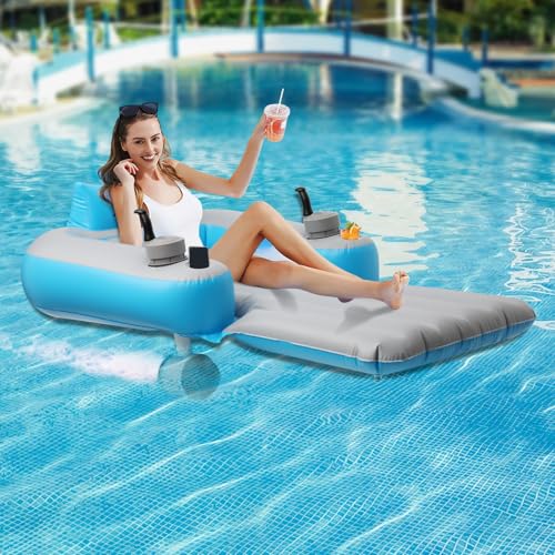 Motorized Pool Float for Adults - Rechargeable Dual Motors Heavy Duty Pool Lounger with 2 Storage Pockets, 250 lb Capacity, Electric Floating Raft for...