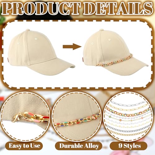Image of Geyoga 9 Pcs Trucker Hat Chains Trucker Hat Charms Women Man Bill Decoration Detachable DIY Metal Chain for Mesh Baseball Cap(Multicolor,Star Style)