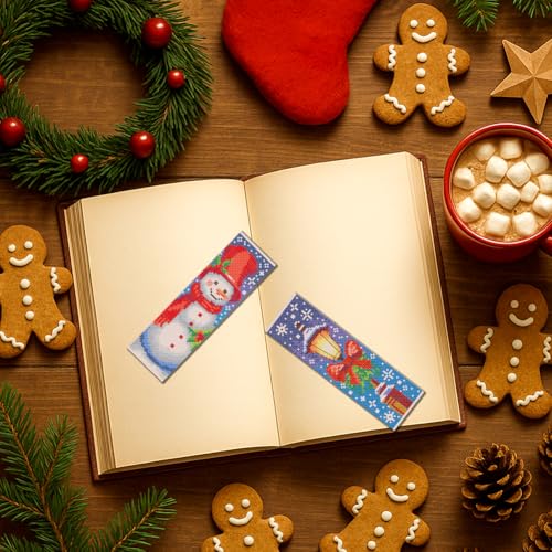 Image of FREEBLOSS 6 Set Christmas Cross Stitch Bookmark Kit for Adult Beginners Snowman Santa Claus Stamped Cross Stitch Kits Bookmarks Embroidery Kit with Instructions for Gift 11CT 8 inchx2.4 inch