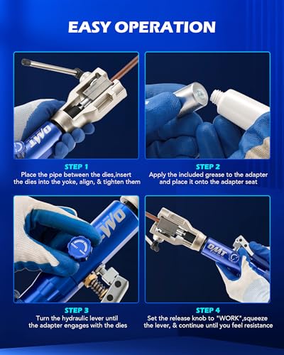 Image of OMT Hydraulic Flaring Tool Kit, Brake Line Flaring Tool with Cutter | 45-Degree Single & Double Flaring Dies for 3 /16-1 /2in & ISO 4.75-10mm, Tubing Cutter, Deburring Tool, 42CrMo Steel Yoke
