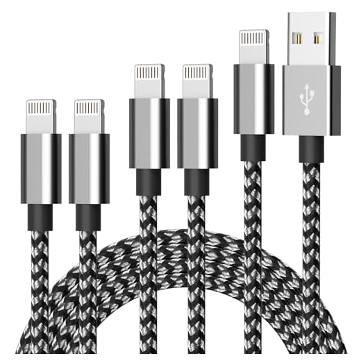 5Pack(3ft 3ft 6ft 6ft 10ft) iPhone Lightning Cable Apple Certified Braided Nylon Fast Charger Cable Compatible iPhone Max XS XR 8 Plus 7 Plus 6s 5s 5c Air iPad Mini iPod (Black Gray)