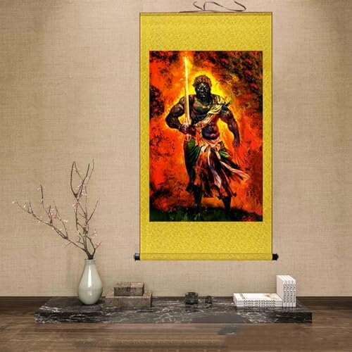 美品 掛け軸 不動明王 五大明王 仏画 厄除け 年中掛け 美品 掛け軸 不動