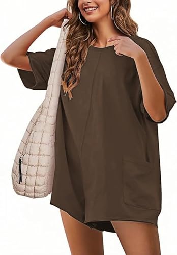 Sukiglam Jumpsuit Damen Elegant Sommer Overall V/Rundhals Kurzarm Lose Romper Casual Weites Bein Latzhosen Kurz Einteile...
