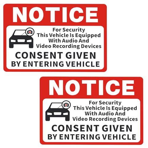 Rideshare Recording Notice Signs - 2 Pack Magnetic Car Door Signs for Uber Lyft Drivers - 11.8x8.2...