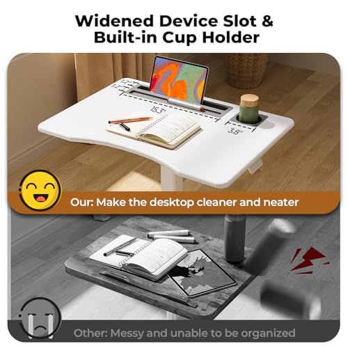 Image of 28 inch Mobile Standing Desk with Storage, Rolling Laptop Cart on Wheels, Portable Sit Stand Workstation with Shelf & Cup Holder for Classroom, Home Office, White