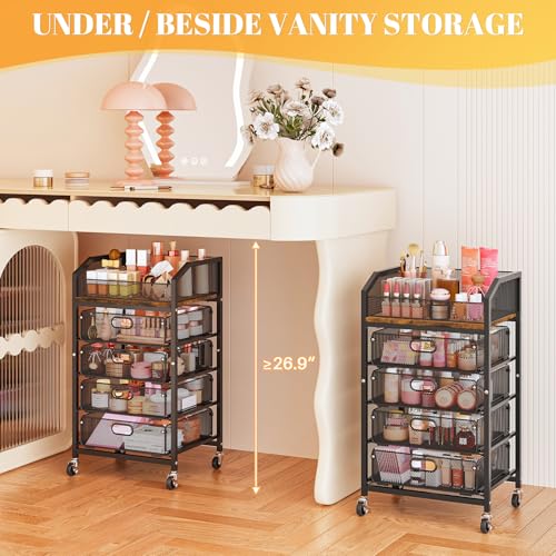 Image of SUNALLY Rolling Makeup Cart with Drawers, Rolling Vanity Nail Cart, Black