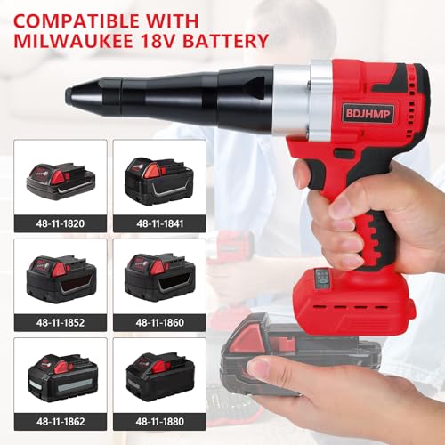 Cordless Rivet Gun Tool for Milwaukee M18 18V Battery(Only Tool), Brushless Electric Automatic Rivet Gun, for Rivets 1/8\'\', 5/32\'\', 3/16\", for Metal, Plastic and Leather