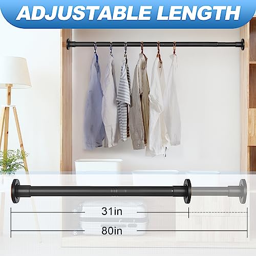 Image of CorkLatta Black Shower Curtain Rod 31 to 80 Inch,1 Inch Diameter Adjustable Spring Tension Stainless Steel Telescoping Rod,Easy Install,No Rust
