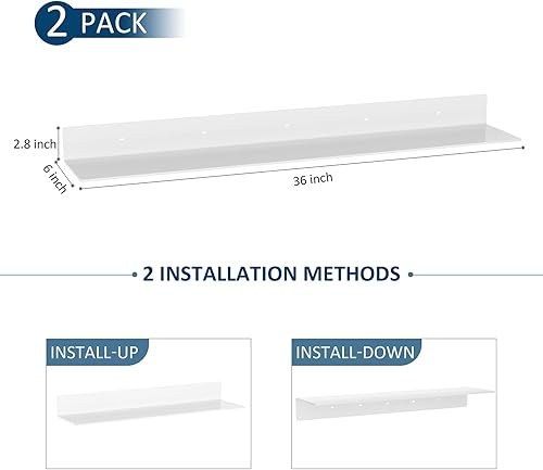 Miniatura 9 de Paquete de 2 estantes de pared acrílicos de 17 pulgadas, estante flotante en forma de L negro, estantes de exhibición de pared de plexiglás para