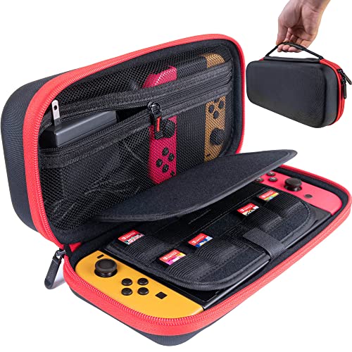 [Large Model] ButterFox Hard Case Stand for Nintendo Switchï¼ŒFits Wall Chargerï¼ŒBuilt-in Stand, 19 Game Card Holders, Large Pouch Case for Nintendo Switch Console and Accessories Red/Black (Red/Black)