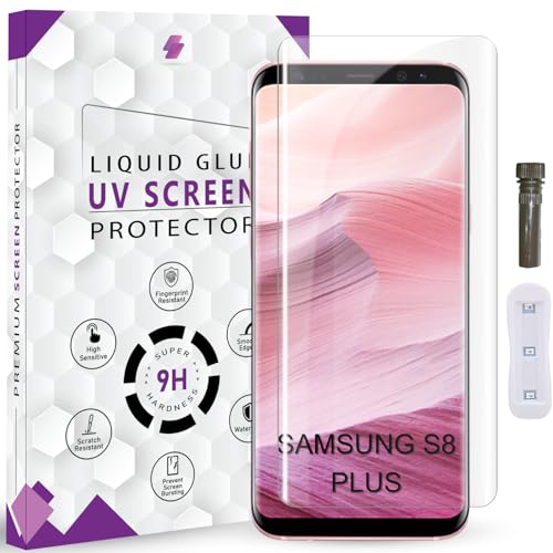 Image of Advanced HD+ UV Tempered Glass Screen Protector For Samsung S8 Plus / S9 Plus (6.2 Inch, Pack of 1) Full Adhesive HD+ UV Curved Screen Guard, Case Friendly with installation kit & Guide