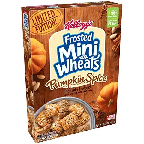 Kellogg's Breakfast Cereal, Frosted Mini-Wheats, Pumpkin Spice, Low Fat, Excellent Source of Fiber, Limited Edition, 15.5 oz Box Cover